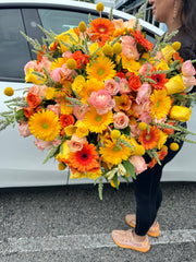 Sunshine Glow large luxury flower bouquet in yellow orange peach and pink