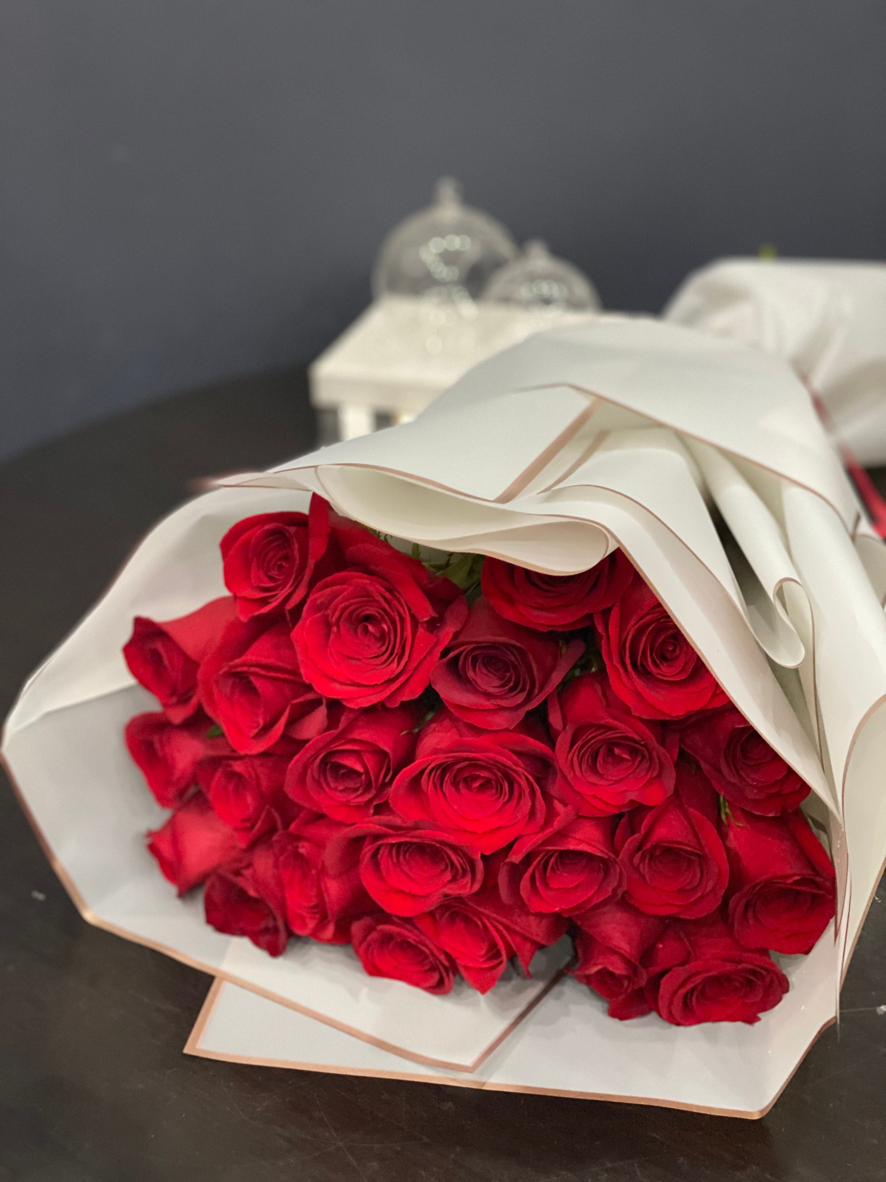 Two Dozen Red Roses handcrafted bouquet Miami