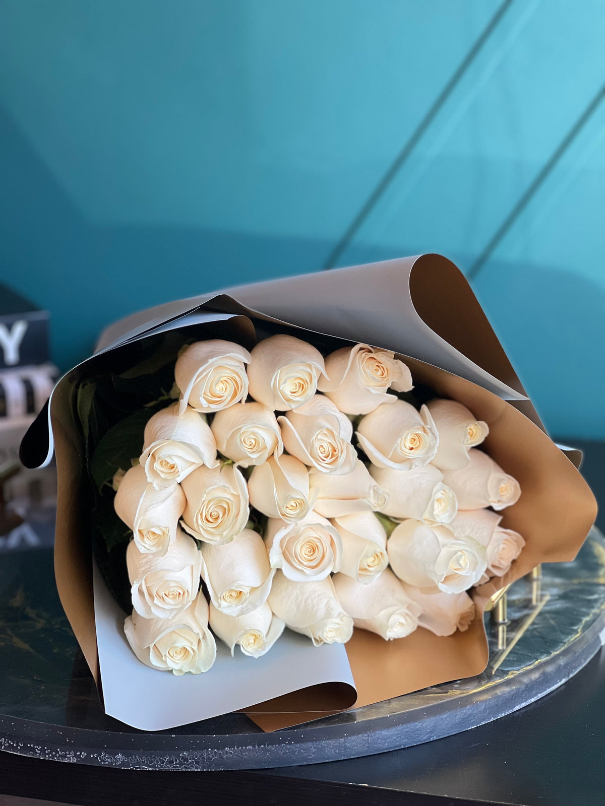 Two Dozen White Roses handcrafted bouquet Miami