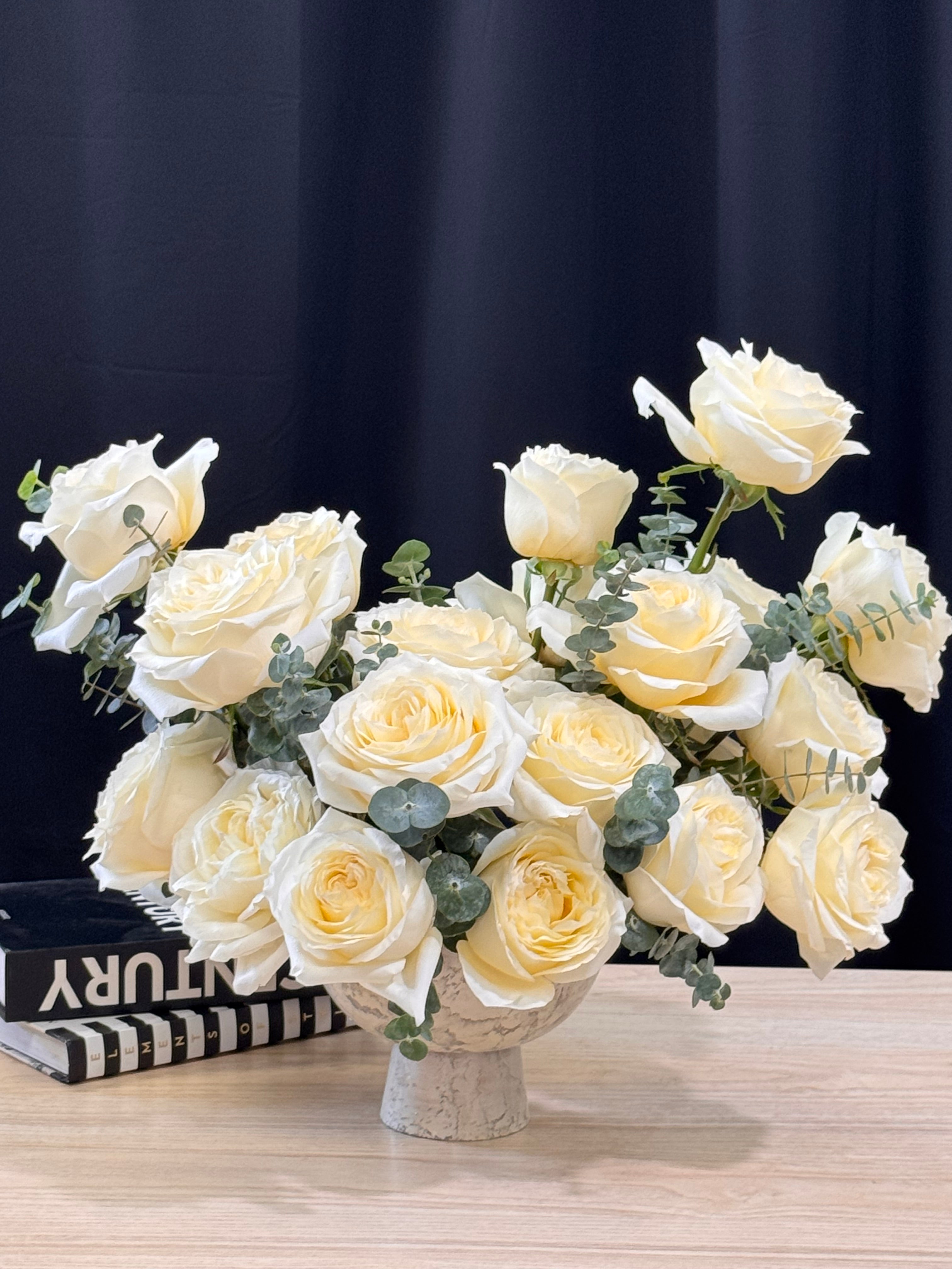 White French roses handcrafted by Miami Beach florist