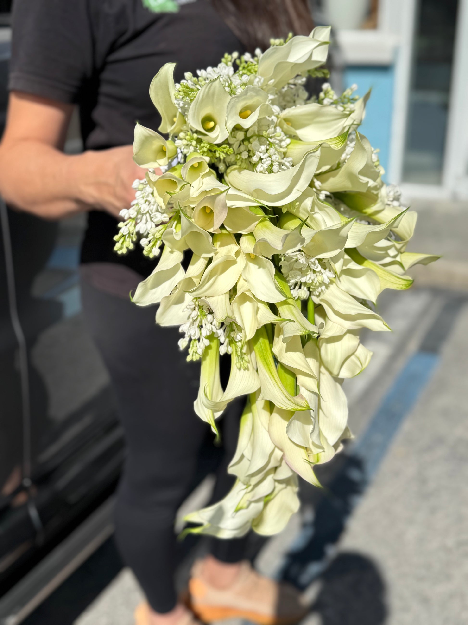 White and green cascading bridal bouquet Miami