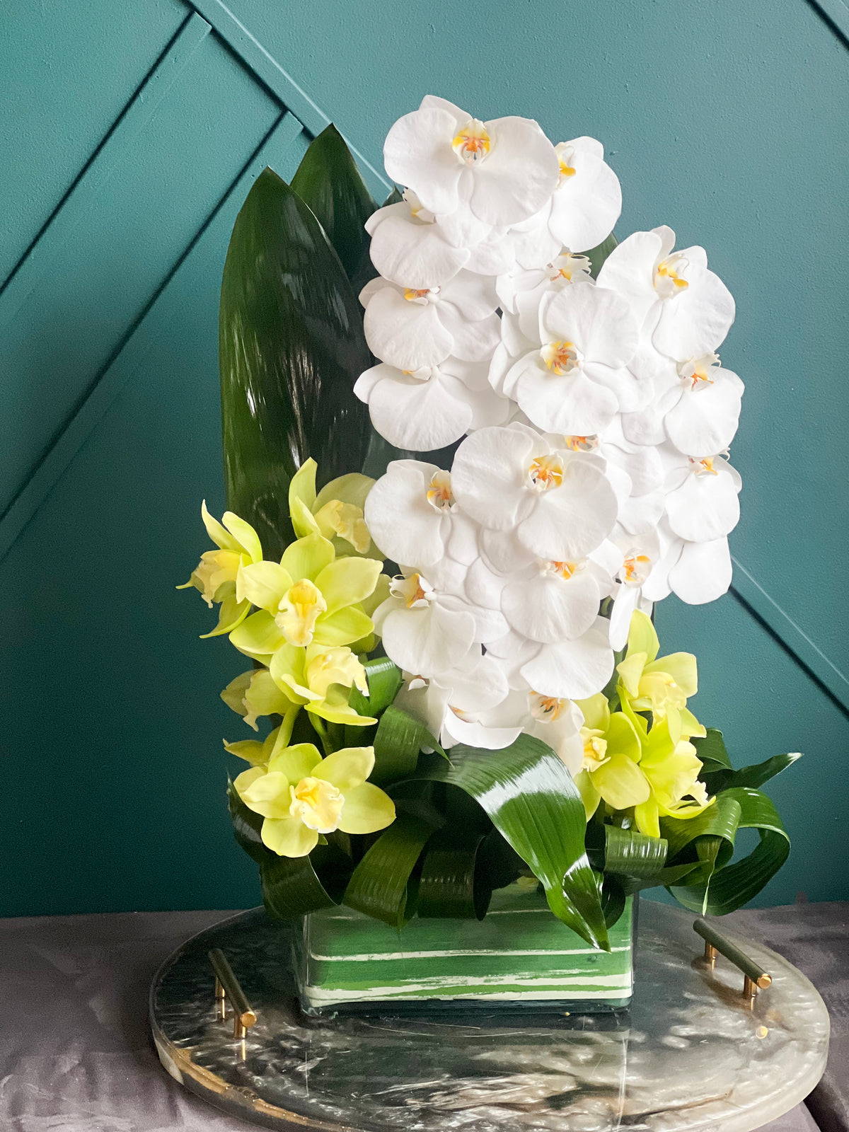 White orchid arrangement Miami Modern Lines by Luxury Flowers Miami
