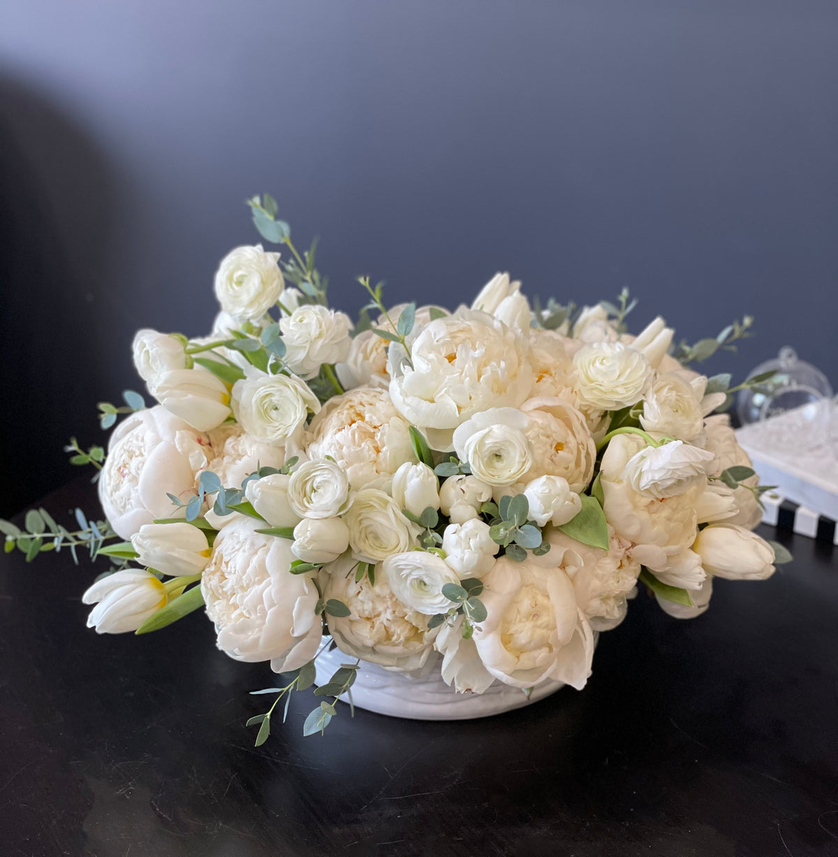 White peonies and tulips luxury flower arrangement