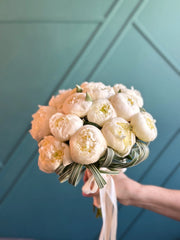White peonies bridal bouquet with 12 to 15 premium blooms