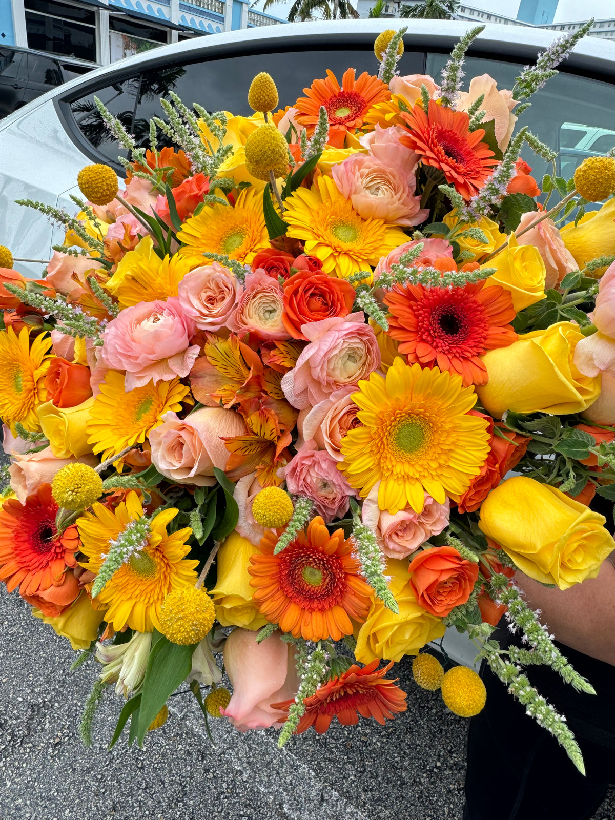 Yellow orange and blush birthday flower bouquet in Miami