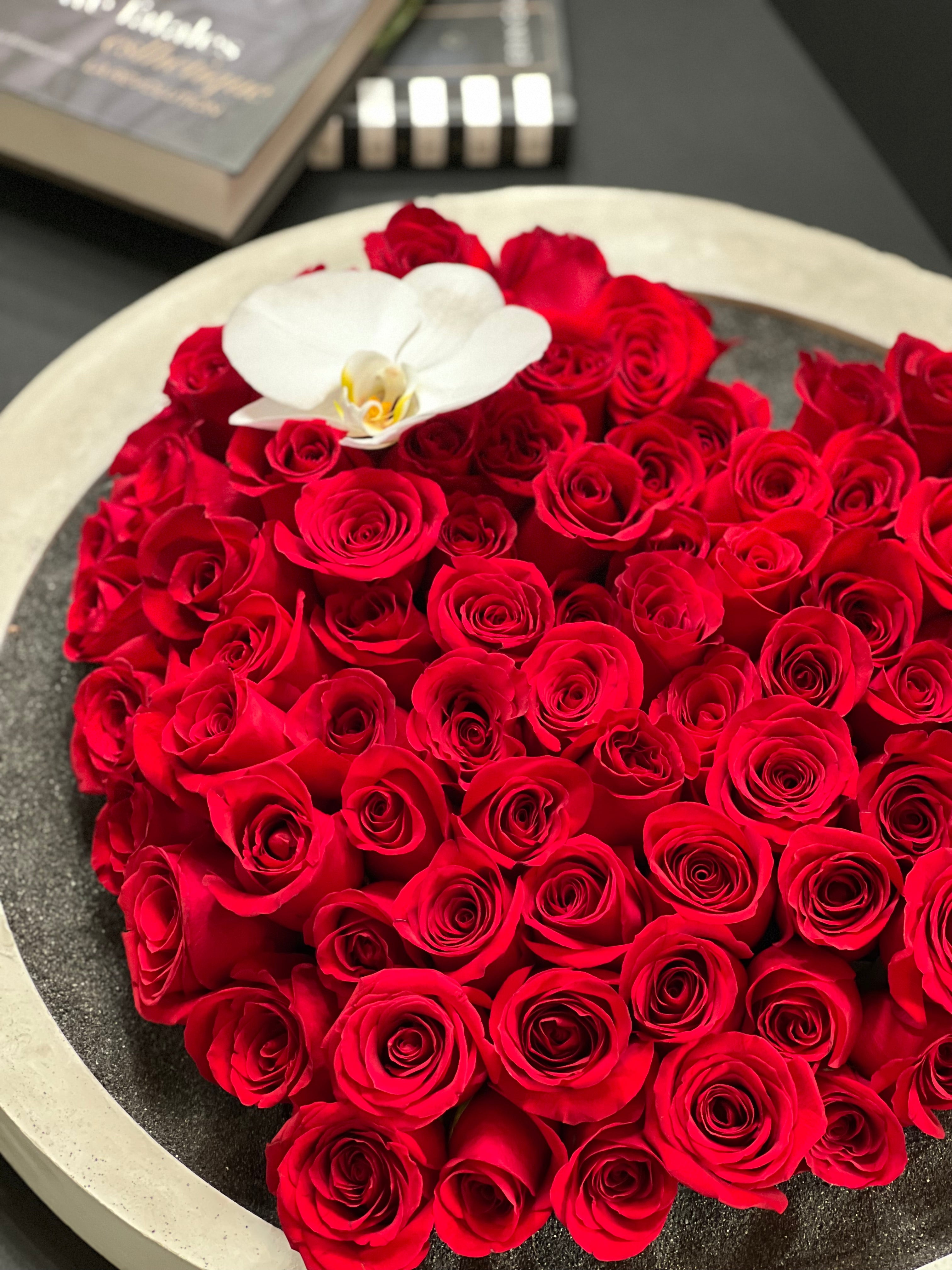 contemporary red rose and white orchid arrangement Miami