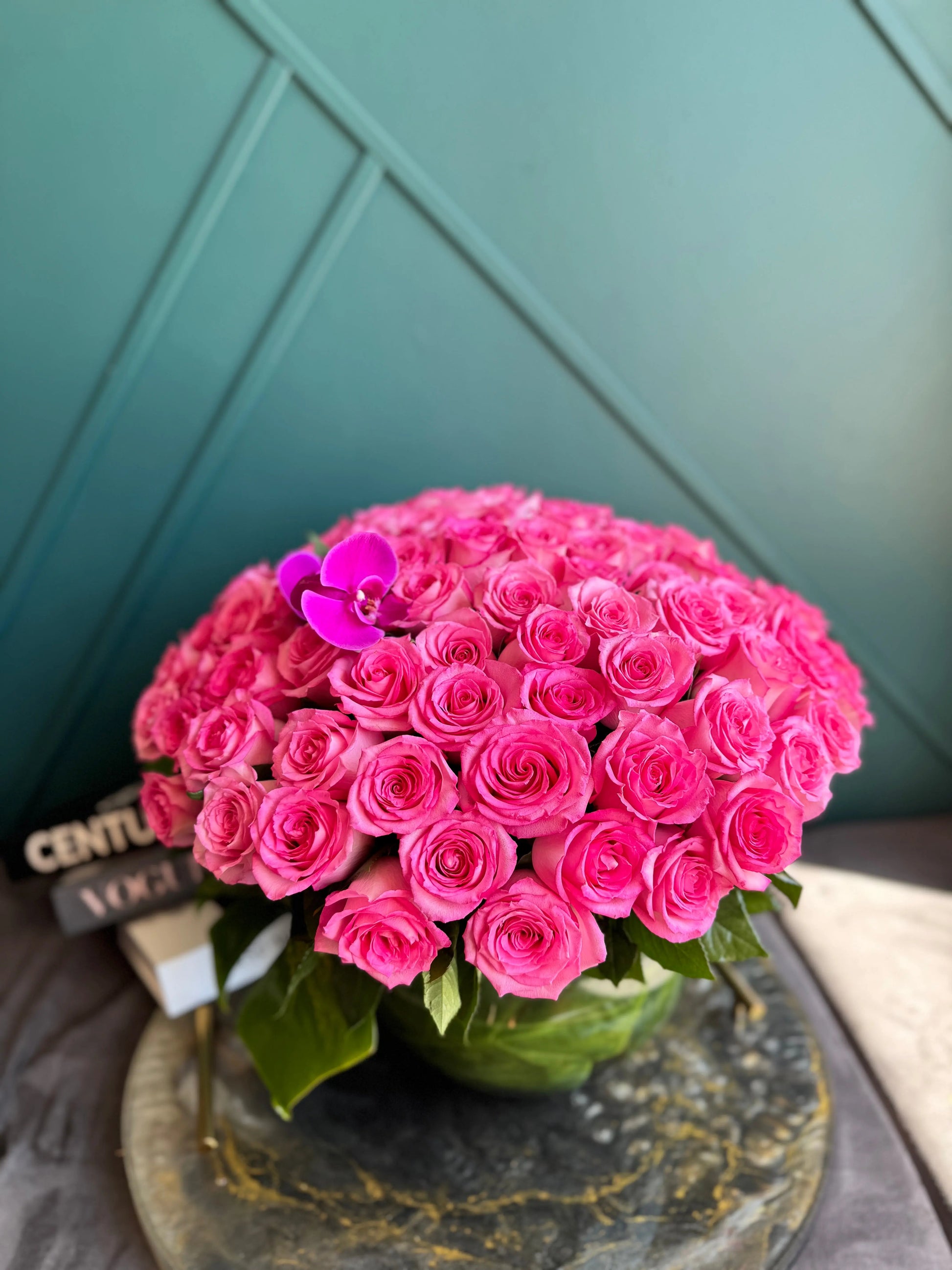 elegant pink rose centerpiece Miami luxury flowers