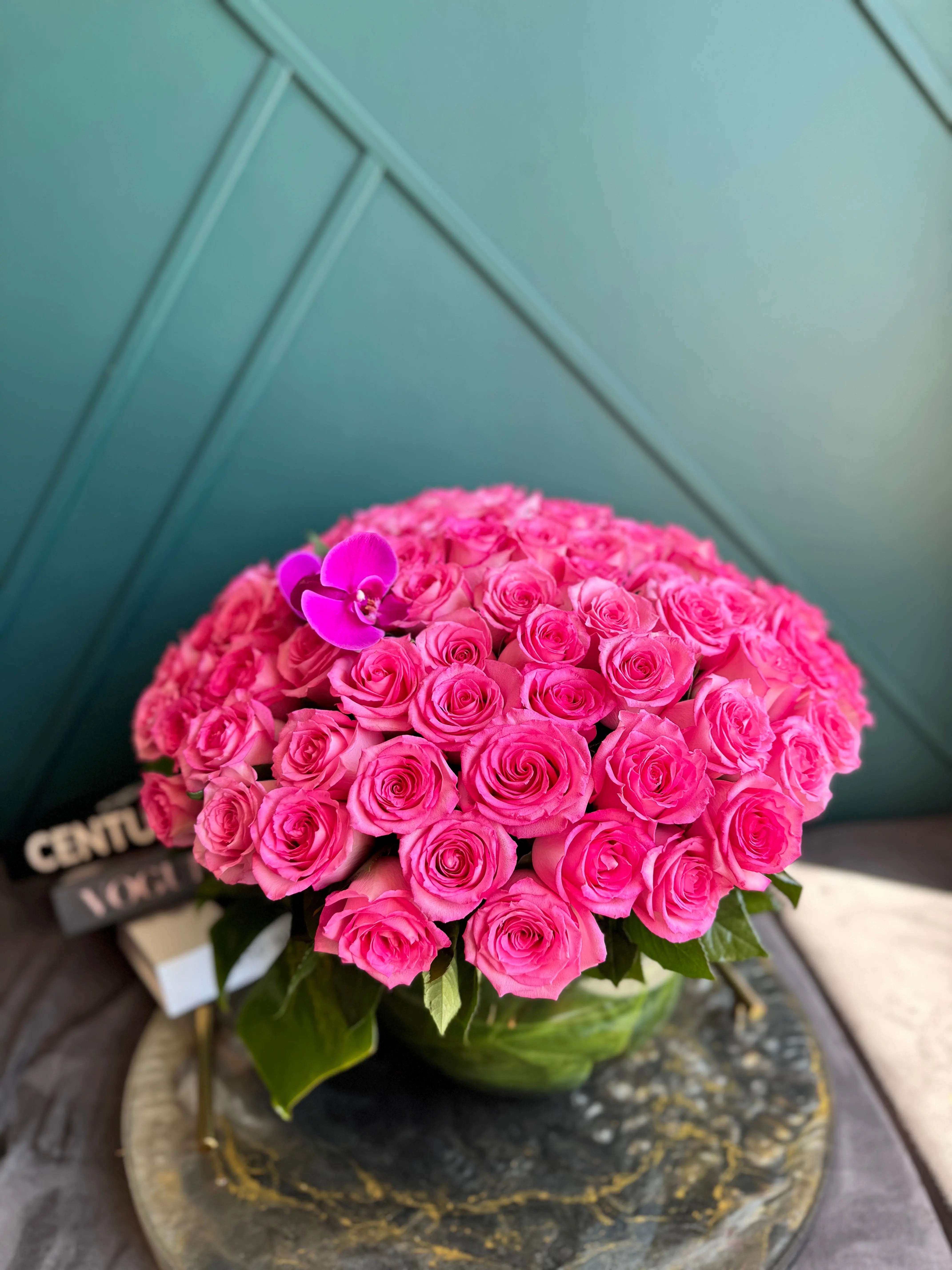 elegant pink rose centerpiece Miami luxury flowers