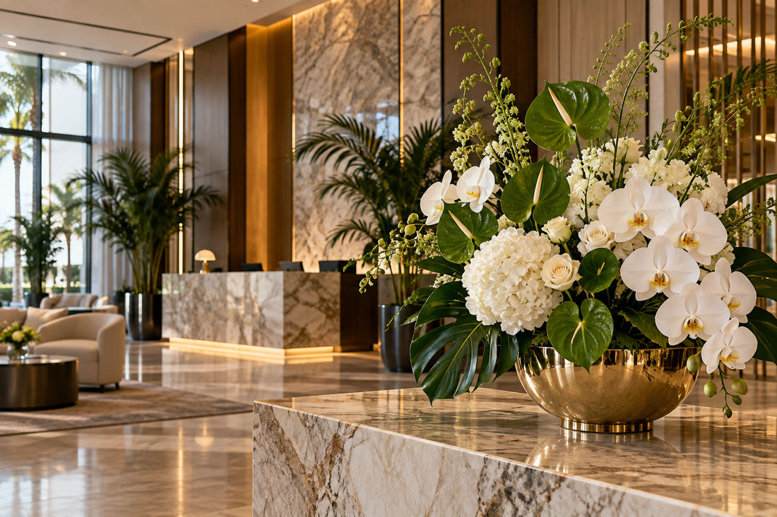 Lobby arrangements, guest gifting, VIP amenities, events, and recurring floral service tailored to your property.