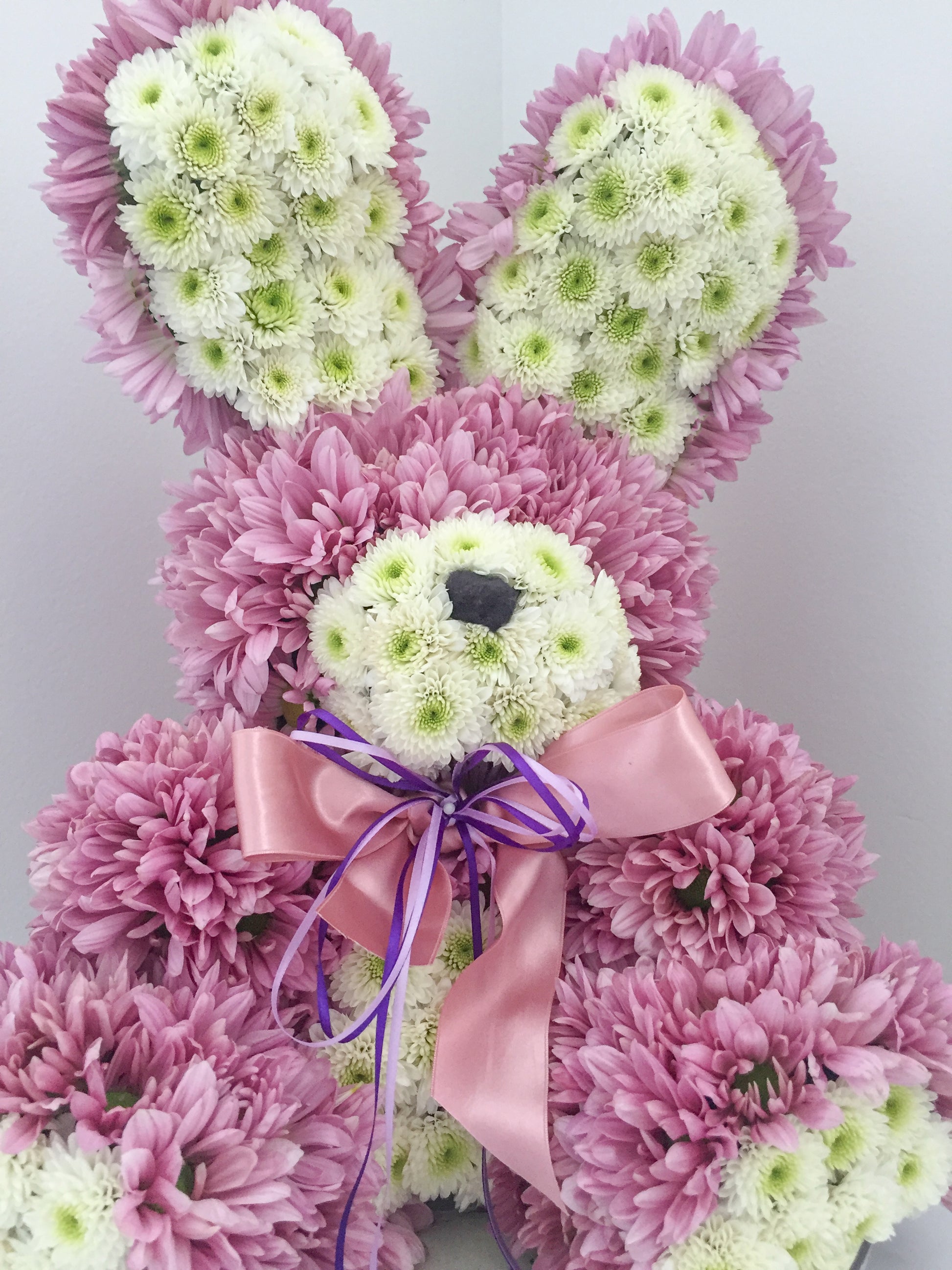 handmade chrysanthemum flower bunny floral sculpture