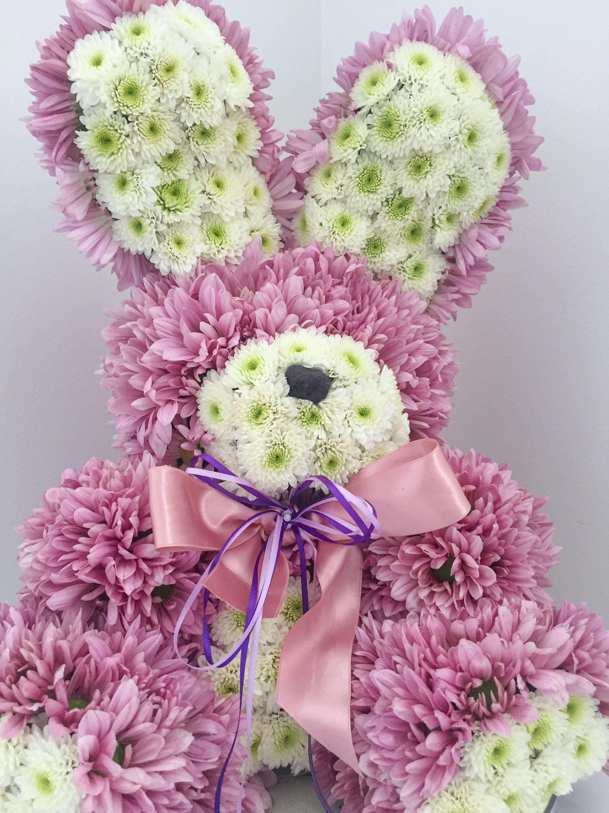 handmade chrysanthemum flower bunny floral sculpture