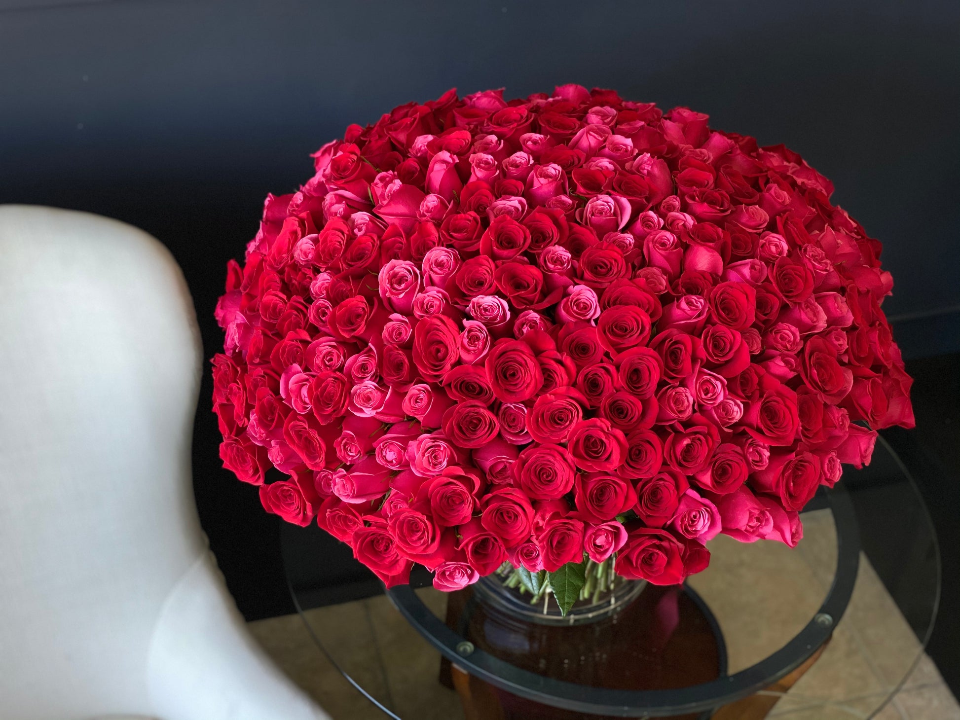 luxury 300 rose arrangement with red and hot pink roses Miami