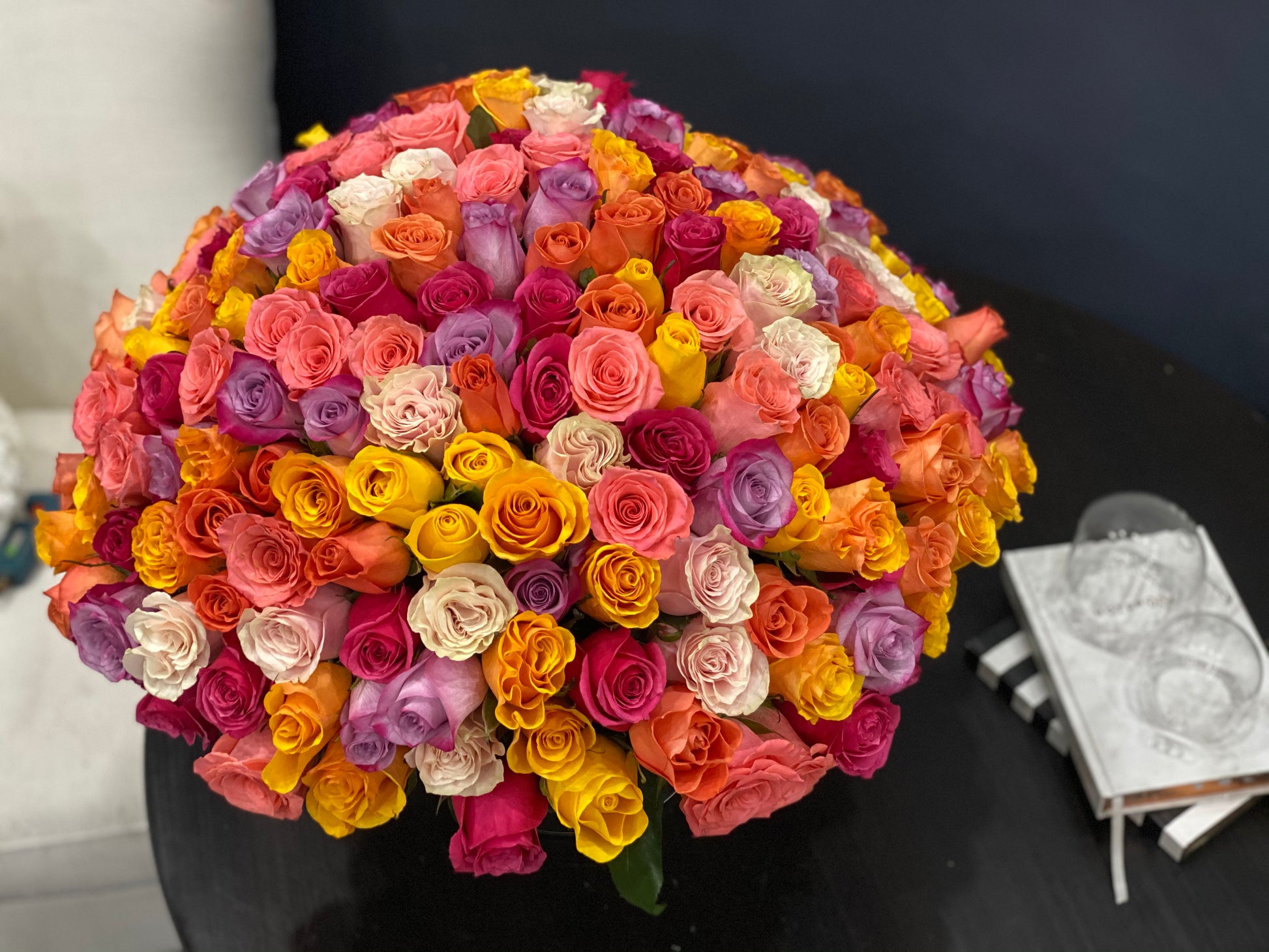 luxury colorful rose arrangement by Luxury Flowers Miami