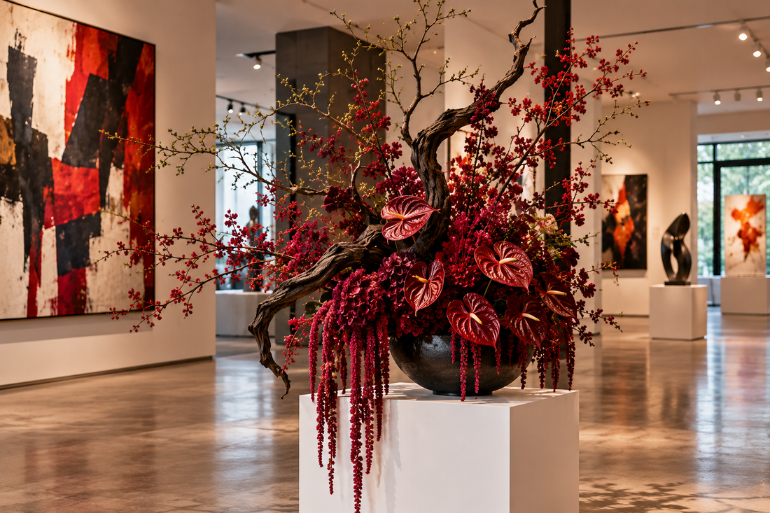 Sculptural floral designs for exhibitions, openings, receptions, VIP events, and gallery installations.
