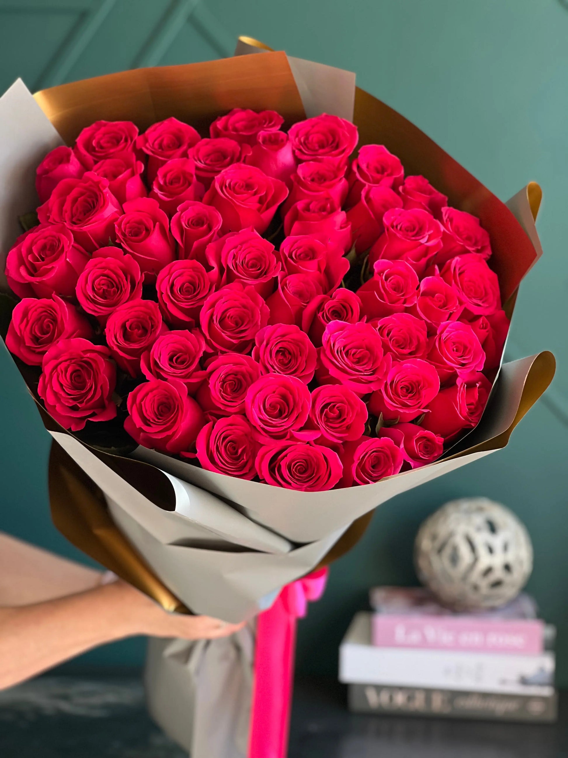 luxury hot pink rose bouquet Miami florist