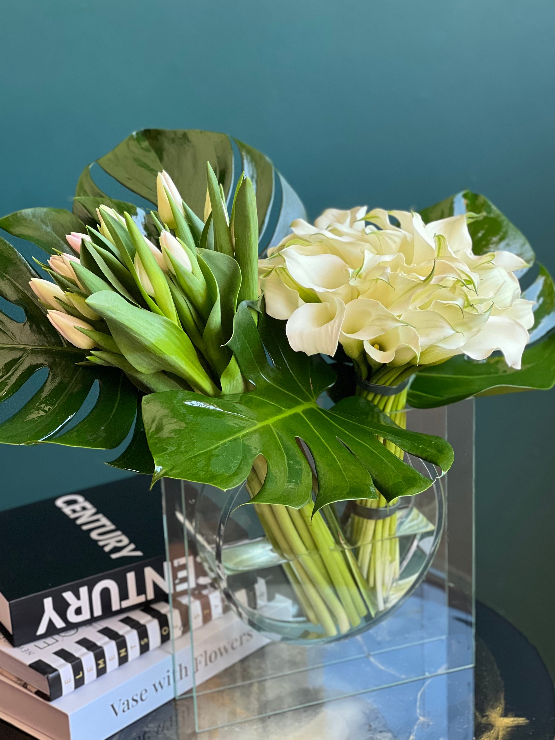 luxury white and green flower arrangement Miami Beach