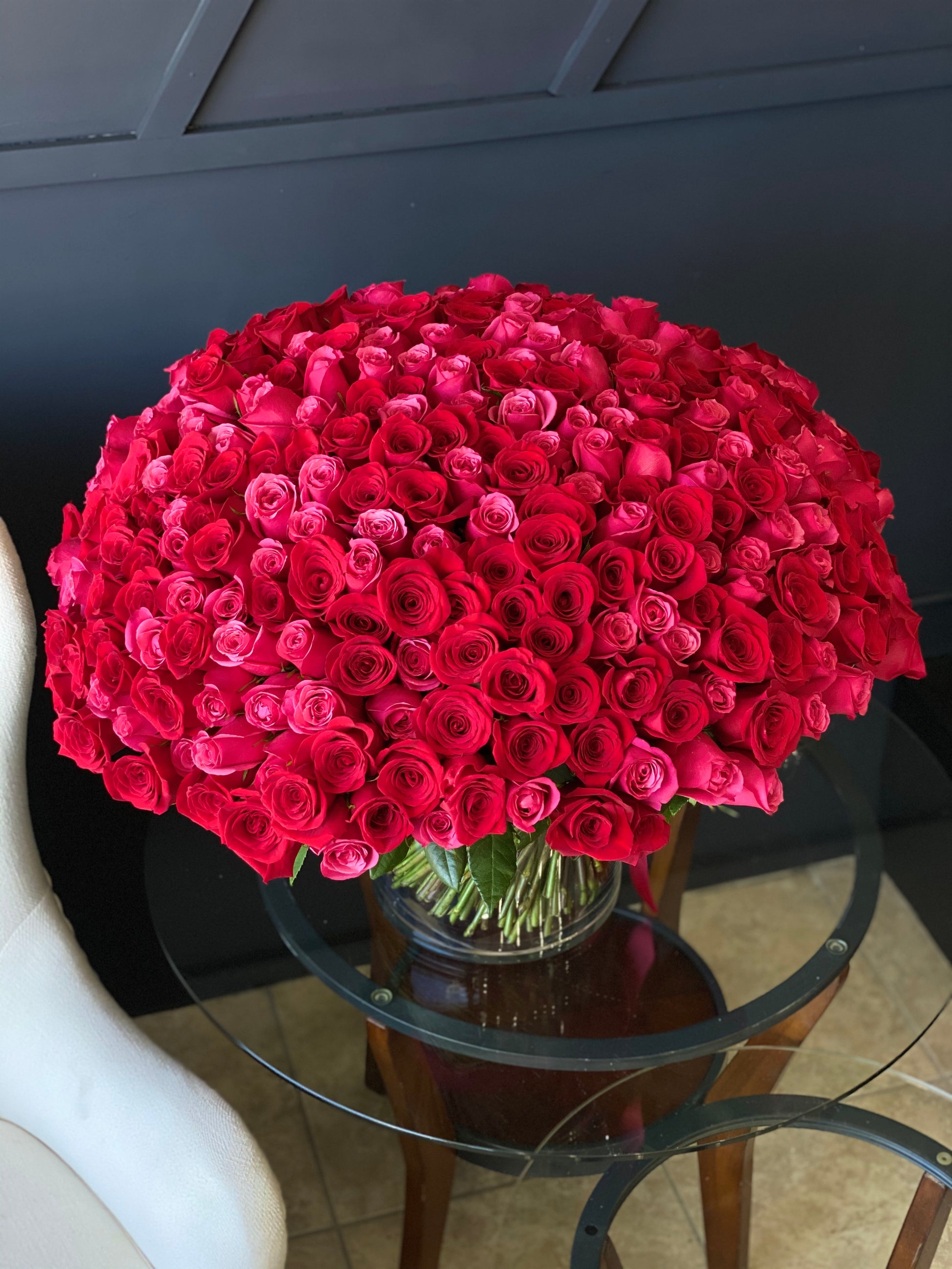 oversized red and hot pink rose arrangement for proposal Miami