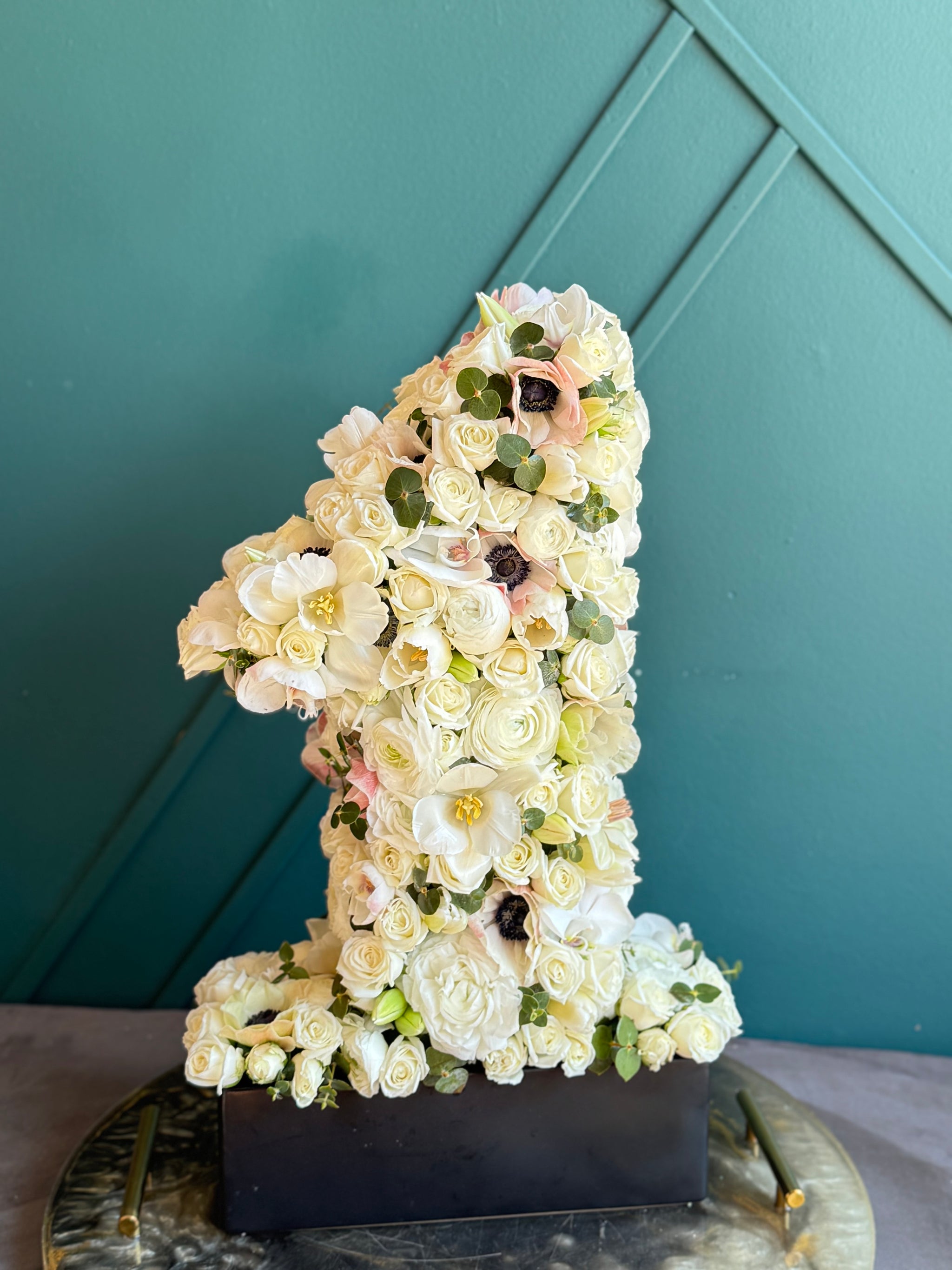 white and blush flower number 1 arrangement Miami